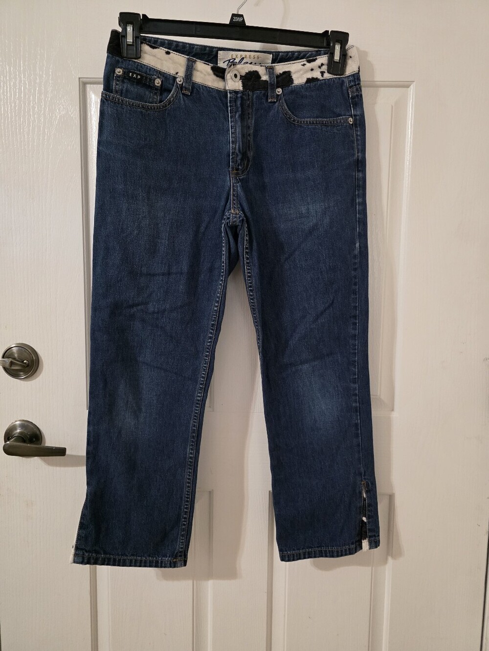 Express Women's Dark Blue Relaxed Jeans with Light Contrast Waistband